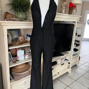 Vintage Bebe Black Silver Pinstripe Dress Jumpsuit 0